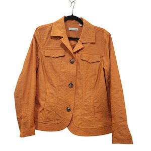 Coldwater Creek Sz 16 Jacket Apricot Long Sleeve  Brocade Pockets Button Front
